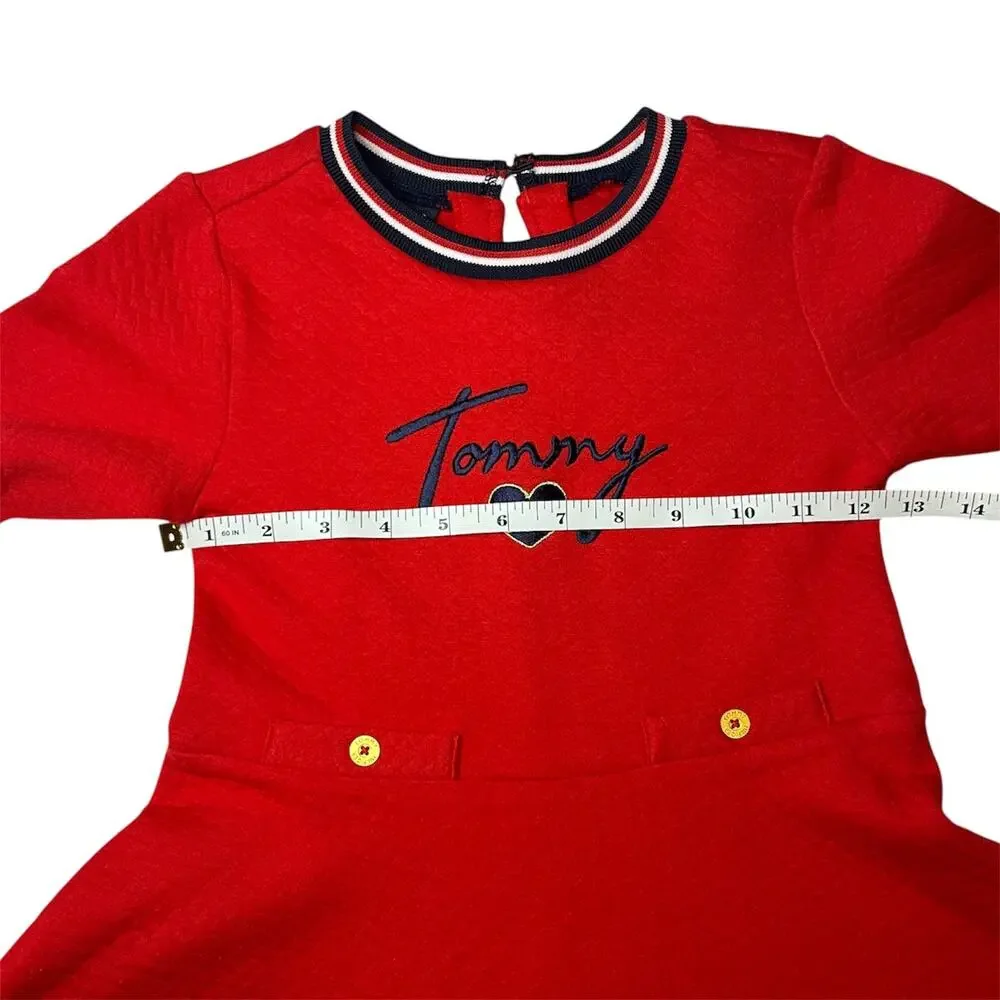 Tommy Hilfiger Red Long Sleeve Fit & Flare Sweater Dress Heart Logo Size 5 Girls